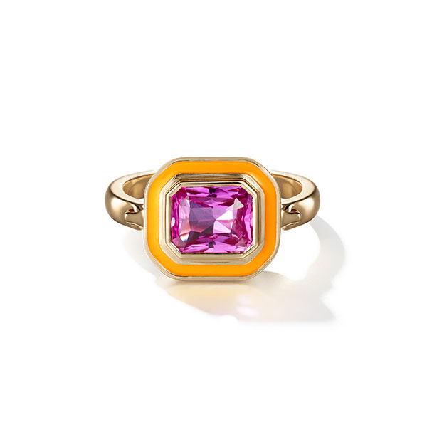 кольцо с  розовой эмалью и аметистом